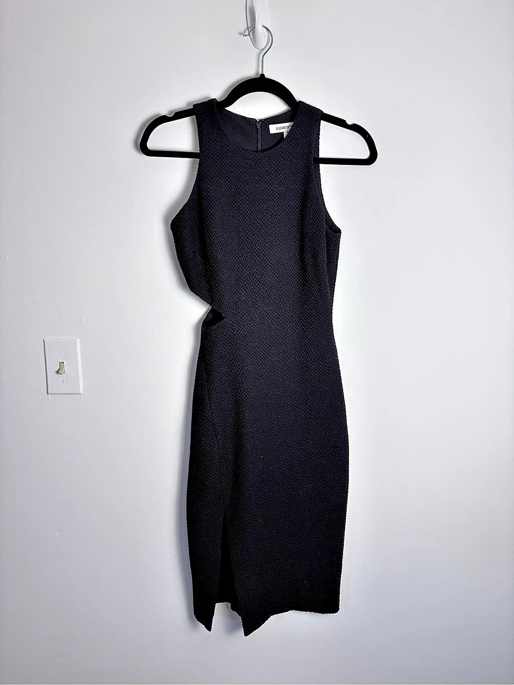 Elizabeth and James Black Textured Side Cutout Bodycon Cocktail Dress Size 0